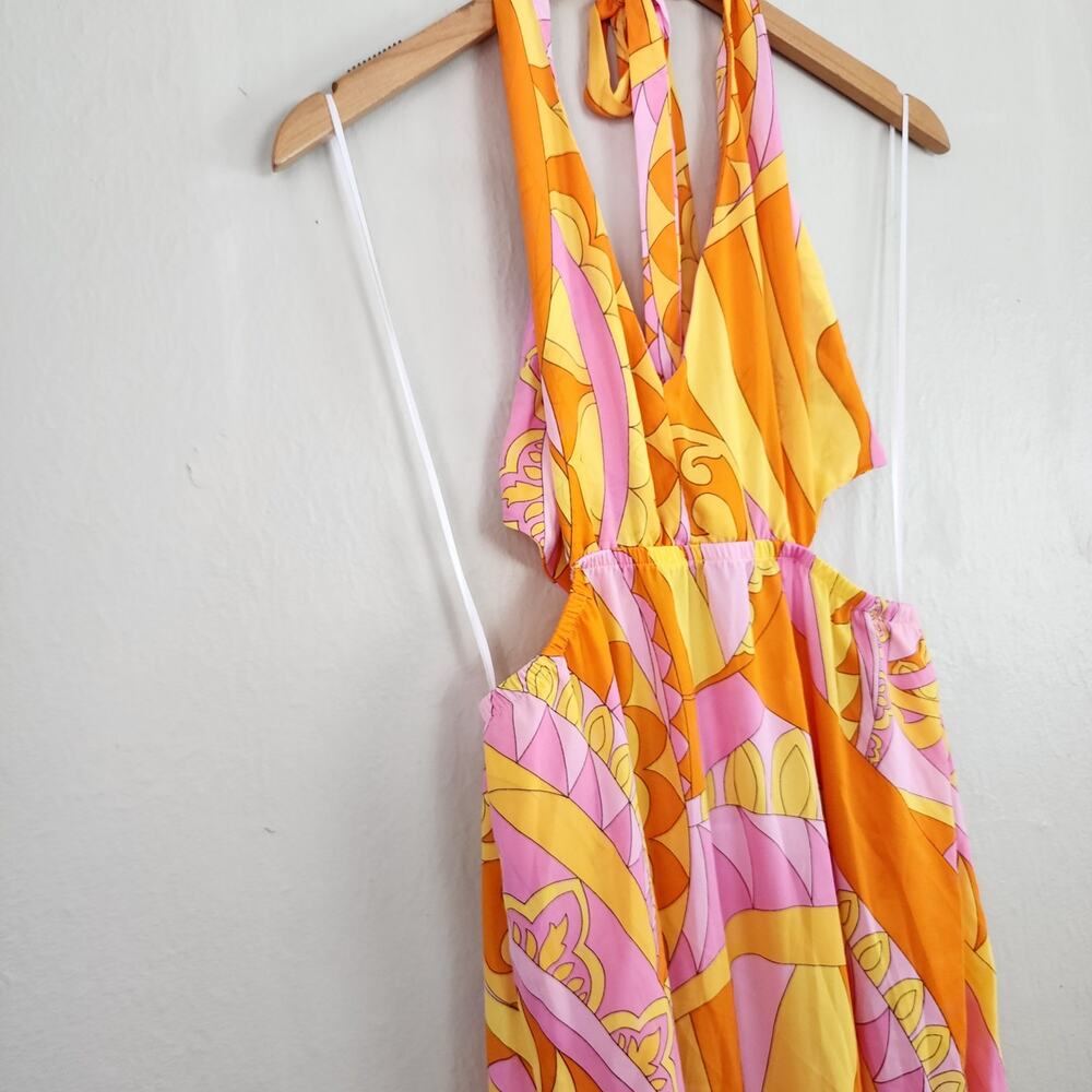 Show Me Your Mumu Marisol Maxi Dress Pink Orange Cutout Halter - M NWT Resort - Picture 7 of 15